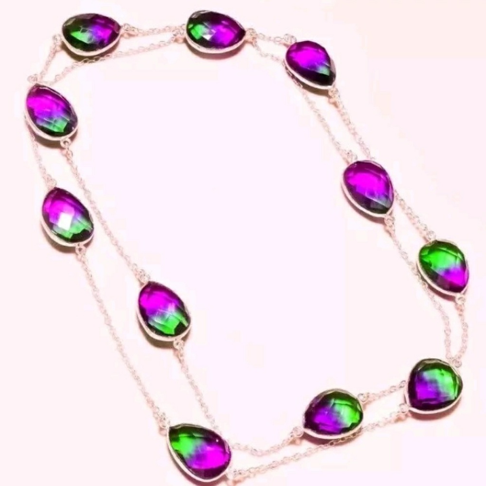 ❤SOLD❤ Multi Tourmaline Bi-Color Station Necklace - 34" - Picture 2 of 4